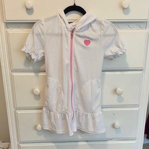 White Hooded Coverup with Pink Heart